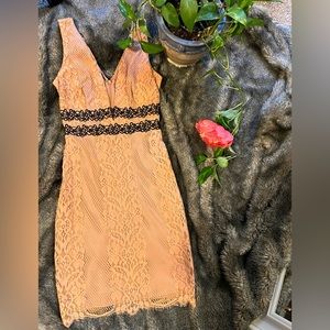 Pink lace dress w plunging neckline